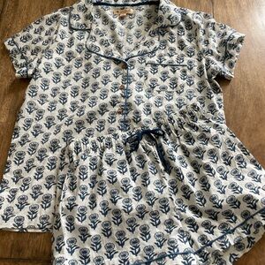 Floral Print Pajama Set - Blue and White